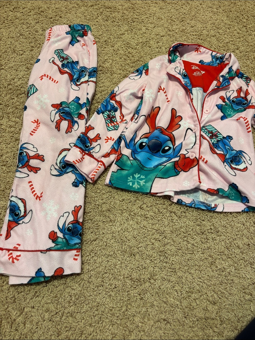 Disney Pink Stitch Holiday Pajama Set with Candy Cane Print